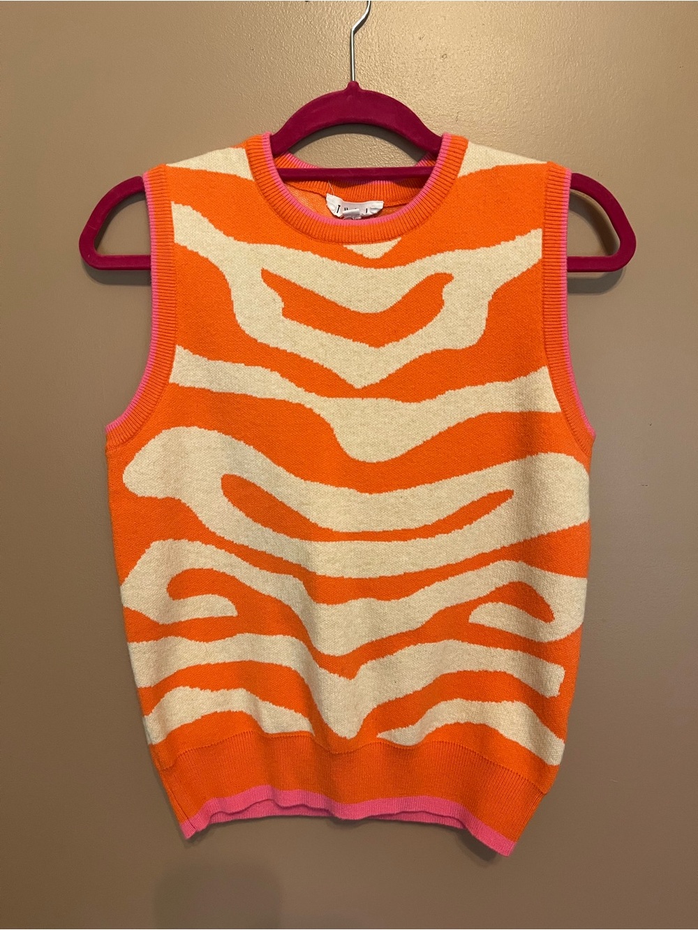 THML Orange & Cream Zebra Knit Sleeveless Sweater Vest